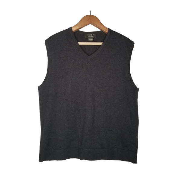 Eddie Bauer Mens Large Gray Sweater Vest V-neck Cotton Cashmere Blend Grandpa - Picture 1 of 7